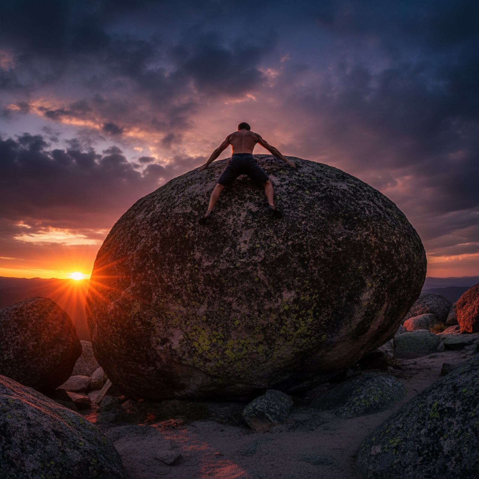Sortie de bloc au coucher du soleil